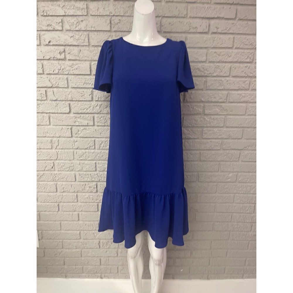 DKNY Textured Blue Short Sleeve Trapeze Dress Size 4